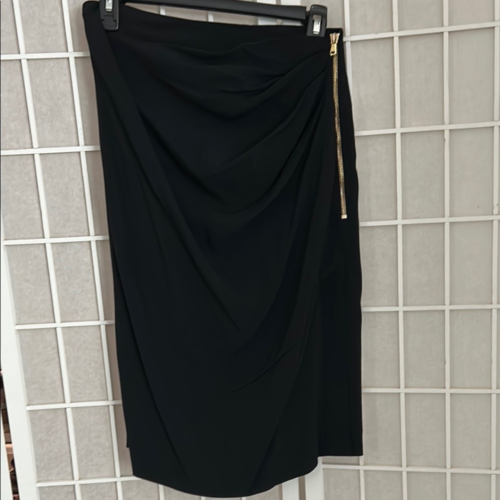 Etro Black Ruched Midi Skirt with Slit